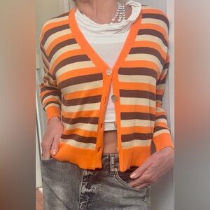 Vicolo Striped Cardigan Sweater in Orange & Brown
